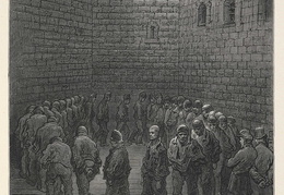 Kaliniai mankštinasi Newgate'o kalėjimo kieme