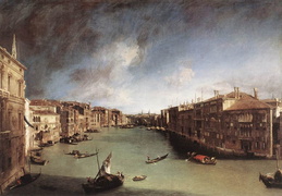 Canaletto. Didysis kanalas, žiūrint į šiaurės rytus nuo Palazo Balbi link Rialto tilto. XVIII a.
