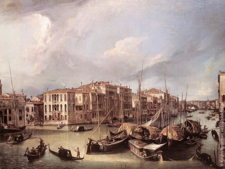 Canaletto. Didysis kanalas, žiūrint nuo šiaurės rytų link Rialto tilto. Apie 1725 m.