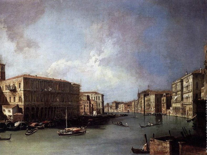 Canaletto. Didysis kanalas, žiūrintis į šiaurę nuo Rialto tilto. XVIII a.