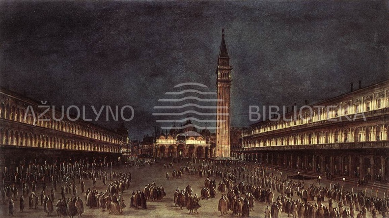 Francesco Guardi. Naktinė procesija Šv. Morkaus aikštėje. 1758 m..jpg