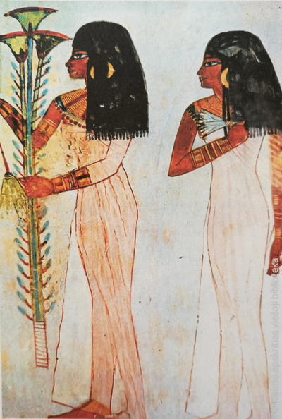 Freska iš Tutmozio IV kapavietės. Lengvo audinio permatomos moteriškos tunikos-kalaziriai. XV-XIV a. pr. Kr..jpg