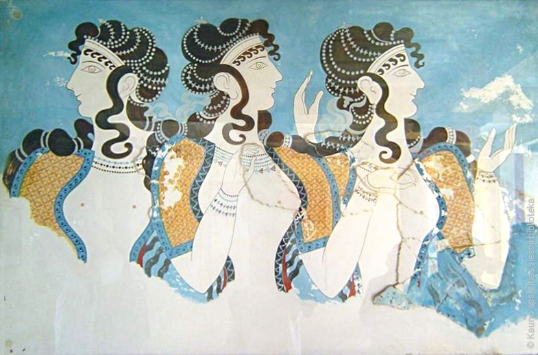 Knoso rūmų freska_Mino civilizacijos aukštuomenės moterys. 16 a. pr. Kr..jpg