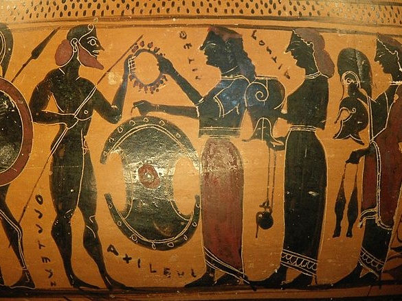 Tetidė atiduoda savo sūnui  Achilui Hefaisto padirbtus ginklus. Keramika. Apie 575–550 m. pr. Kr.
