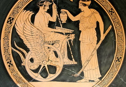 Triptolemas ir Korė (mergelė). Keramika. Apie 470–460 m. pr. Kr.