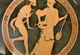 Silenas ir menadė. Keramika. 460–450 m. pr. Kr.