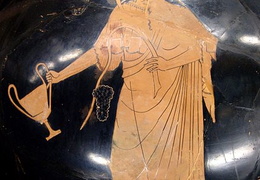 Dionisas laikantis taurę (kantharos). Keramika. Apie 490-480 m. pr. Kr.