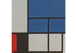 Pitas Mondrianas. Kompozicija su mėlyna, raudona, juoda, geltona ir pilka. 1921 m.