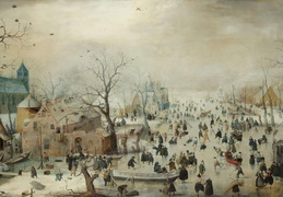 Hendrikas Averkampas. Žiemos peizažas su čiuožėjais. 1608 m.