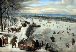 Lucas van Valckenborch. Antverpeno vaizdas su užšalusia Šeldės upe. 1592 m.