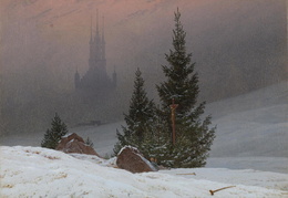 Kasparas Davidas Frydrichas. Žiemos peizažas su bažnyčia. 1811 m.