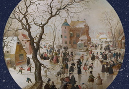 Hendrikas Averkampas. Žiemiška scena su čiuožėjais prie pilies. XVII a.