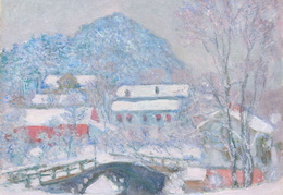 Klodas Monė . Apsnigtas Sandvikeno kaimas. 1895 m.