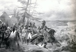 Napoleonas keliasi per Nemuną. Graviūra. XIX a.