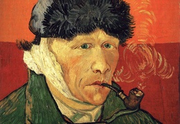 Vincentas van Gogas. Autoportretas su sutvarstyta ausimi. 1889 m.